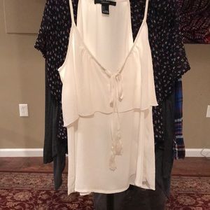 Love this top! Cream bandeau underneath. Denim